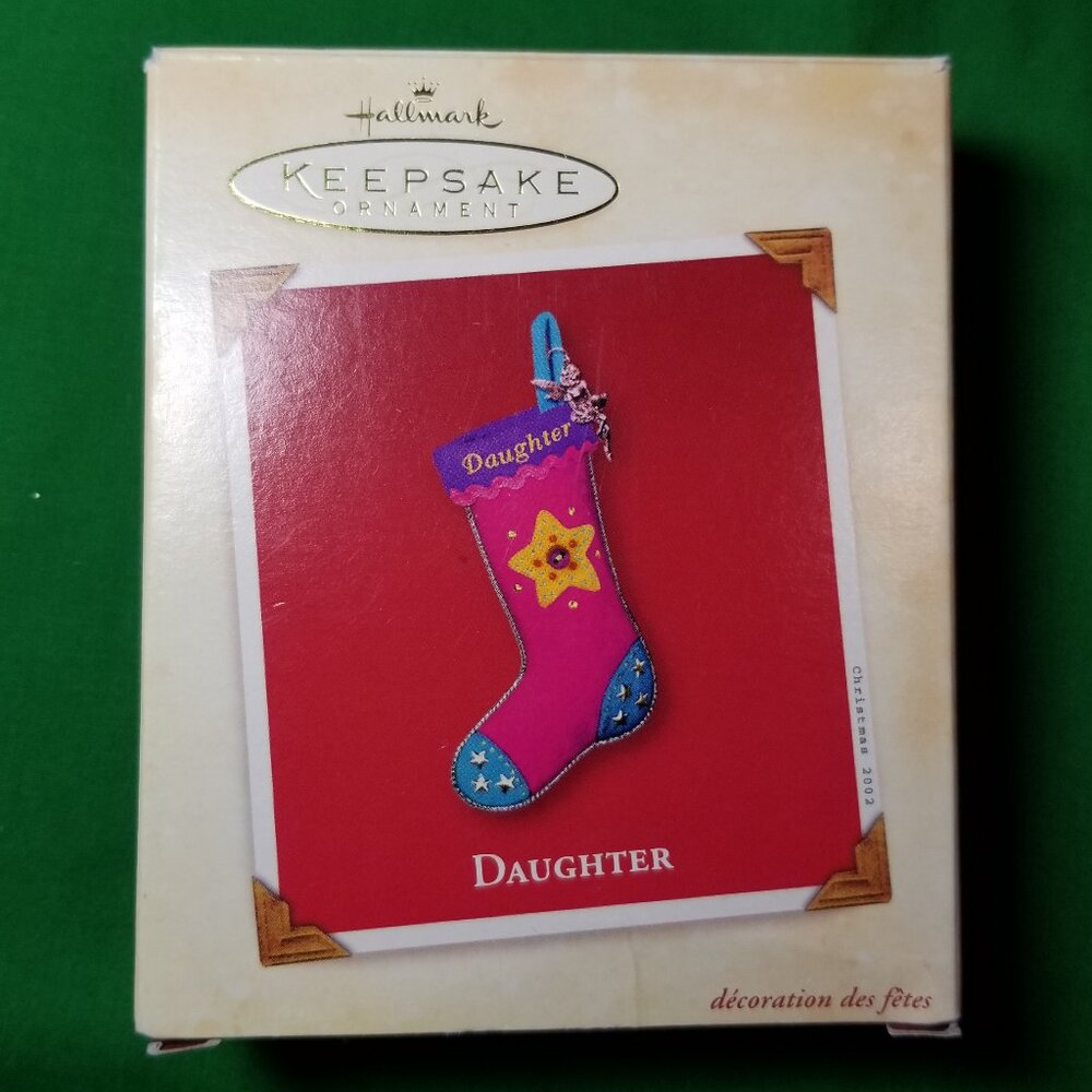 Hallmark 2002‎ Daughter Fabric Stocking Angel Christmas Ornament Pink Star Vtg